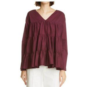 MERLETTE  Sidonia Tiered V-neck Cotton Blouse In Figue